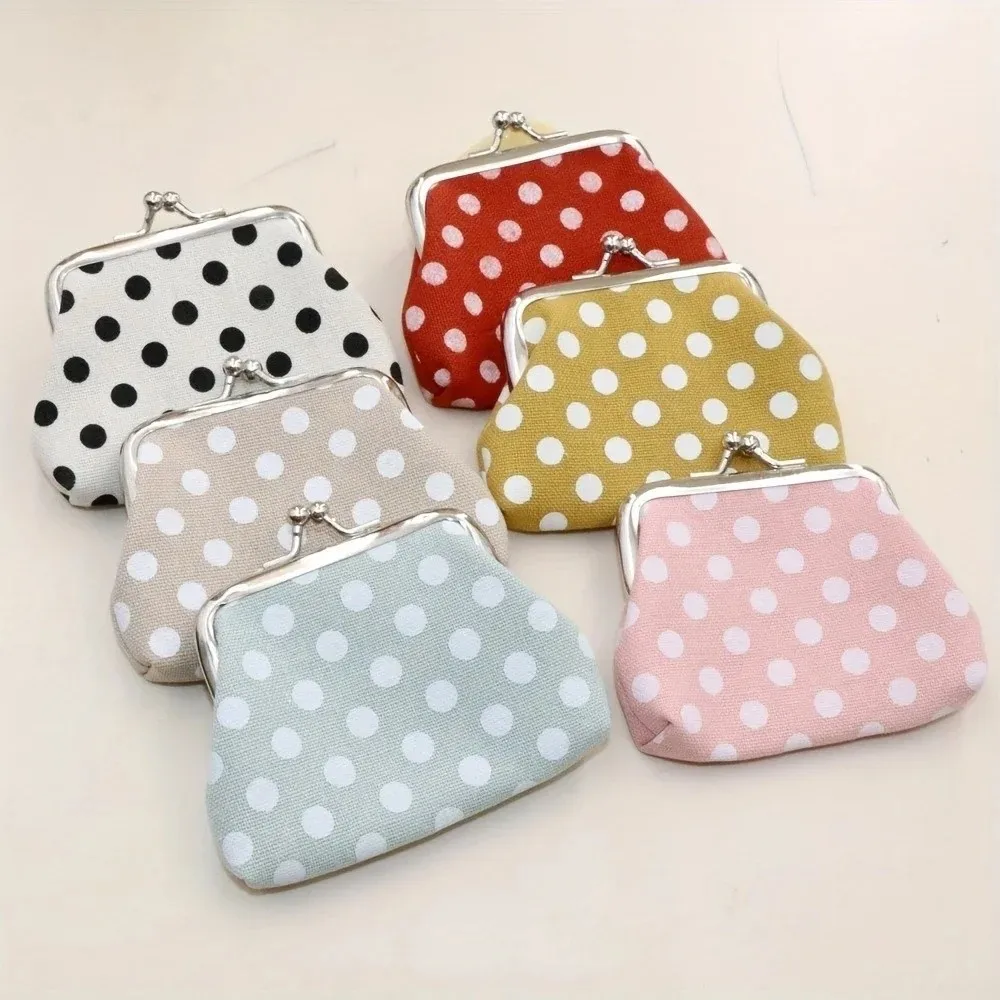 Kiss Lock Closure Polka Dot Coin Purse Square Shape Compact Kiss Lock Coin Purse Multifunctional Lightweight