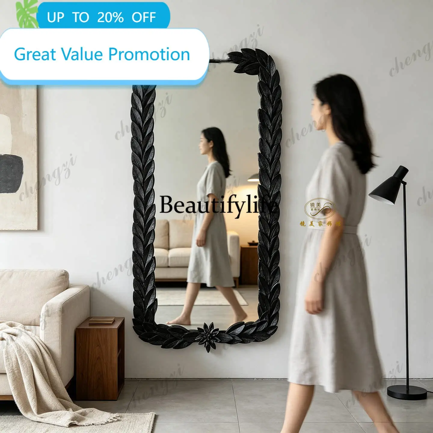 2003 French retro full-length mirror wall-mounted art fitting mirror American living room floor-to-ceiling mirror
