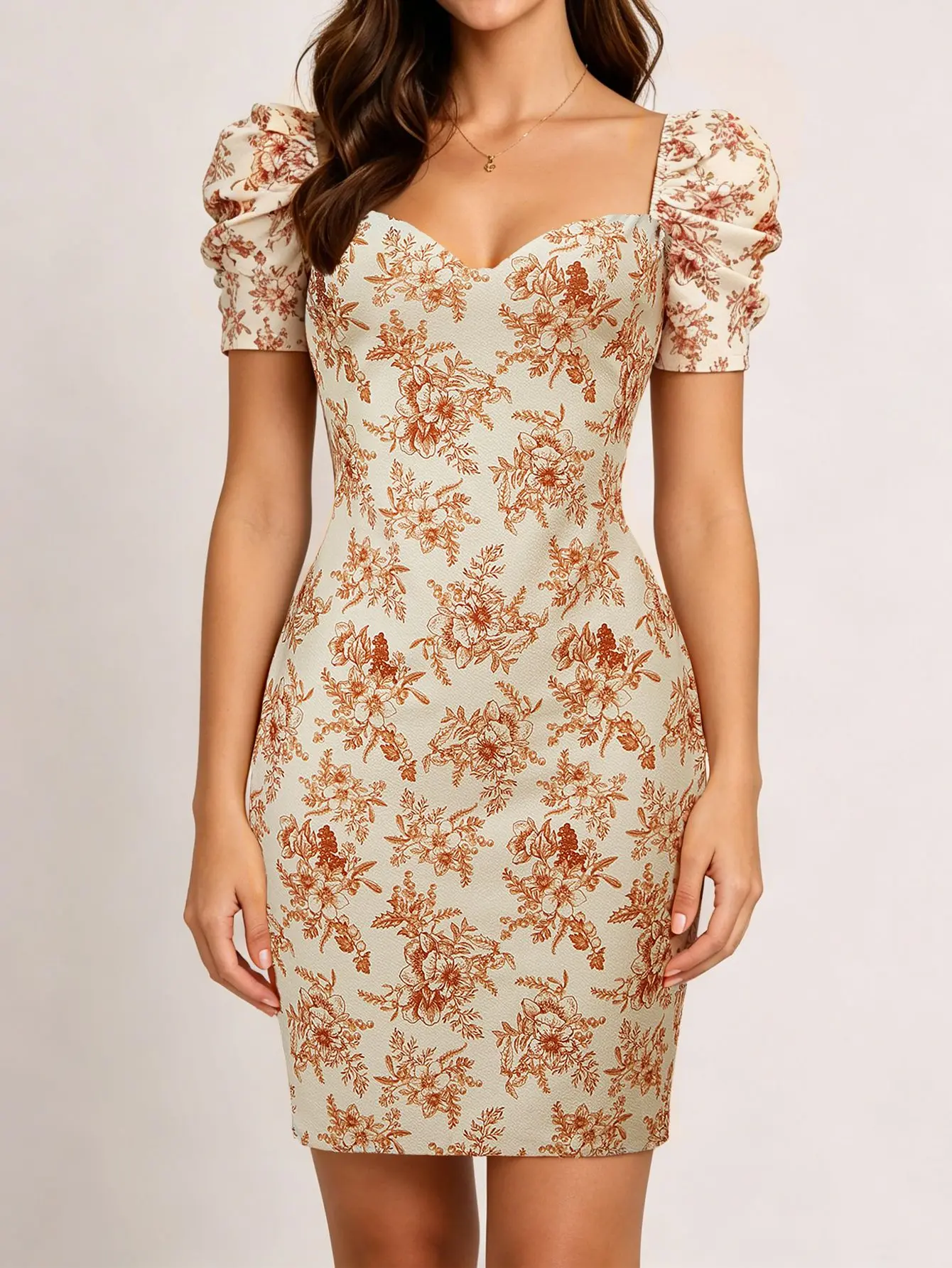 Elegantes Damenkleid mit Blumenmuster und Puffärmeln, modisches langes Kleid, Freizeitkleid, Urlaubskleid, Sommerkleid, Dropshipping – Detail 15