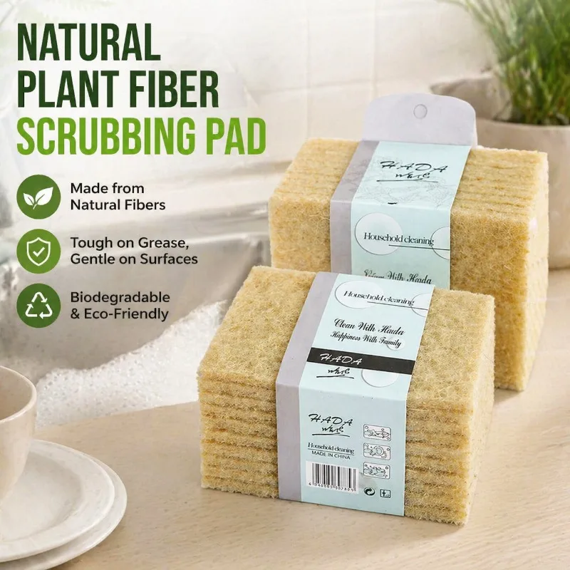 Almohadillas de Fibras Vegetales Naturales Biodegradables de Sisal y Coco para Limpieza de Cocina, Estropajos Reutilizables para Limpiar Platos