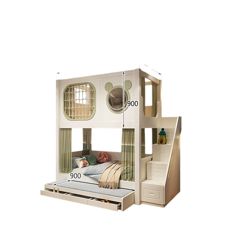 Space  children's bed Bunk solid wood high and low bed tree house under table Boys and girls fence bunk bed