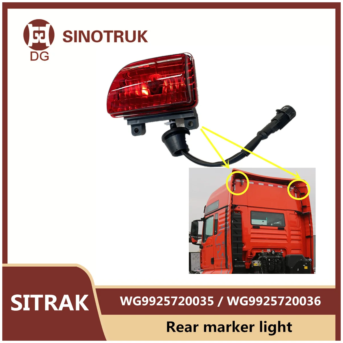 Rear marker light WG9925720035 left WG9925720036 right  FOR SINOTRUK SITRAK Cab Ceiling High light Clearance Light Dome Light