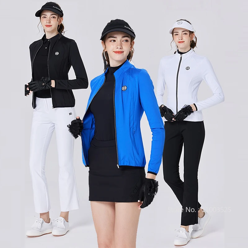 Blktee Golf Trench Coat Women's Long-sleeved Top Autumn and Winter Thin Slim Waist Sports Jacket for Ladies Windbreakers