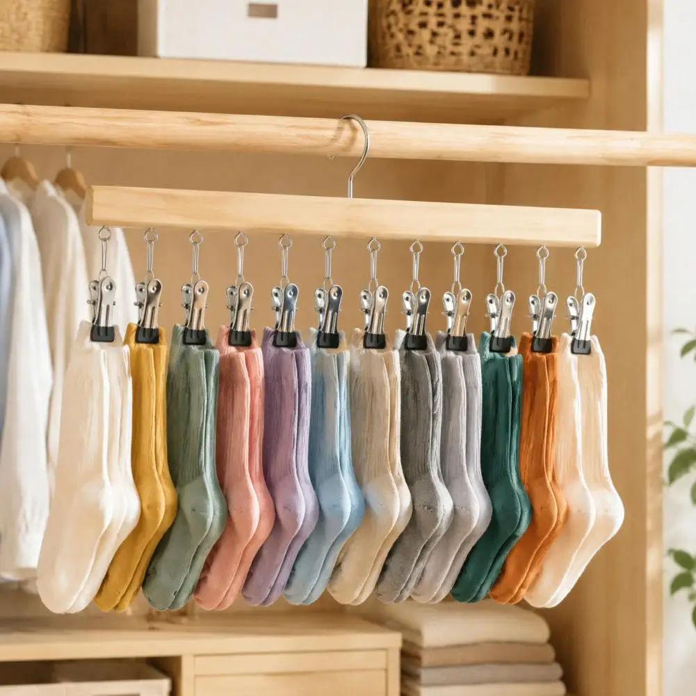 Legging Hangers with 12 Clips Space Saving Wooden Pants Closet Organizer 360 Degree Swivel Trouser Rack for Jeans Skirts