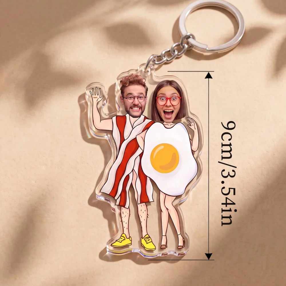 Custom Funny Caricature Figure Keychain,Personalized Photo‑to‑Cartoon Acrylic Keyring,Quirky Breakfast Themed Couple Accessory,