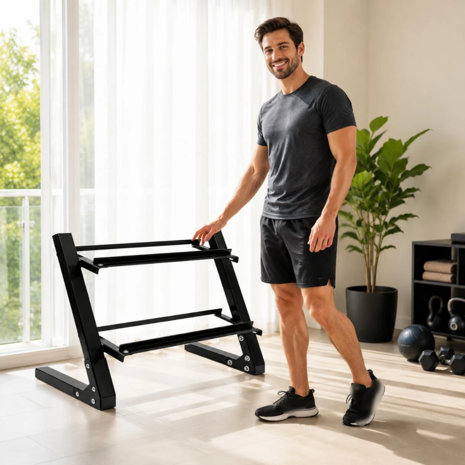 Picture 5: 2 Layer Dumbbell Stand Easy to Place Double Tier Dumbbell Rack Fitness Storage Anti-Slip for Balcony