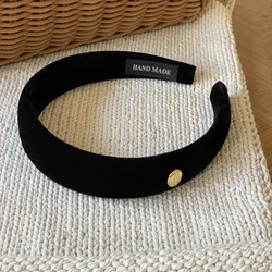 Fashion Pure Black Velvet Headbands Women Padded Cotton Hair Bands 2024 Simple Style Solid Color Hair Hoops Headdress Head Wraps