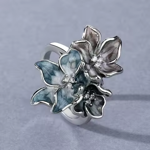 925 Silver Women's Ring Simple Flower Ring Light Color Epoxy Jewelry Handmade Enamel Women's Wedding Ring Jewelry
