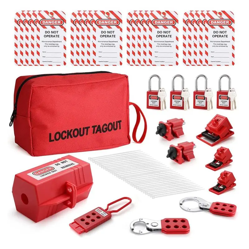 AB46-Electrical Lockout Tagout Kit, Hasps Set, Clamp On And Universal Multipole Circuit Breaker Lockouts, Lotolockout Tags