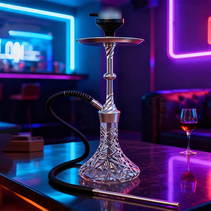 69cm Arabic Hookah Set Single Hose Shisha Kit Colorful Stem Crystal Glass Vase Narguile Chicha Complete Set for Bar Home Party