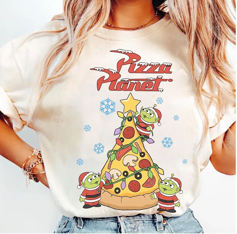 

Забавная футболка с принтом Санта-Чужой, снеговика, Рождества, Инопланетяне, с Рождеством, История игрушек, пицца, планета, рождественские топы, одежда