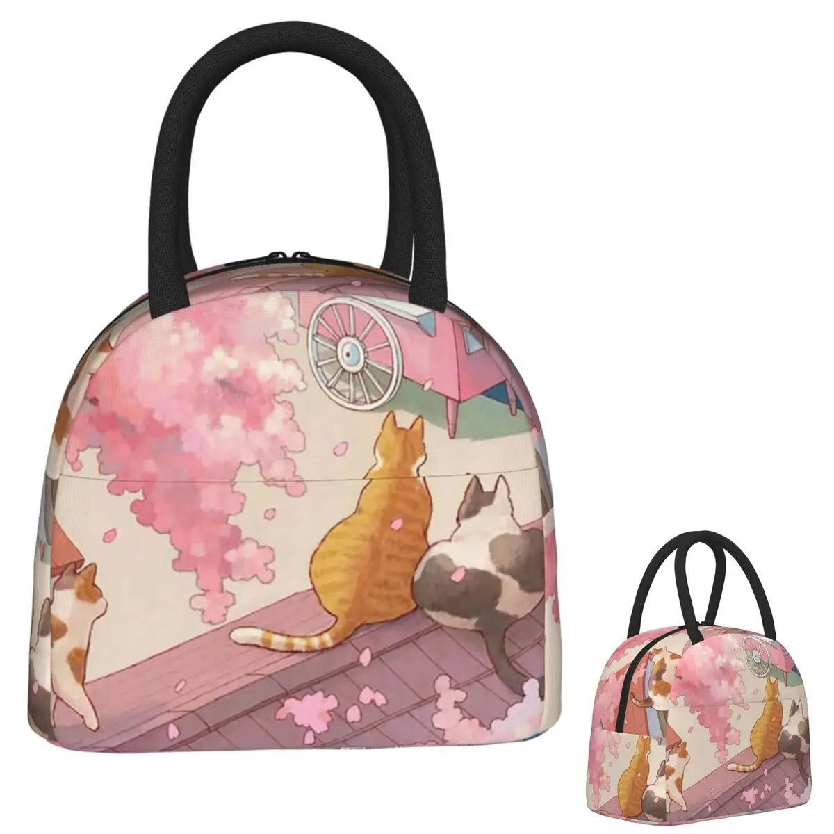 

The Cute Cats Pink Cherry Blossom Cartoon (2) Insulated Lunch Bag for Women Kids Leakproof Food Boxes Thermal Lunch Box Tote