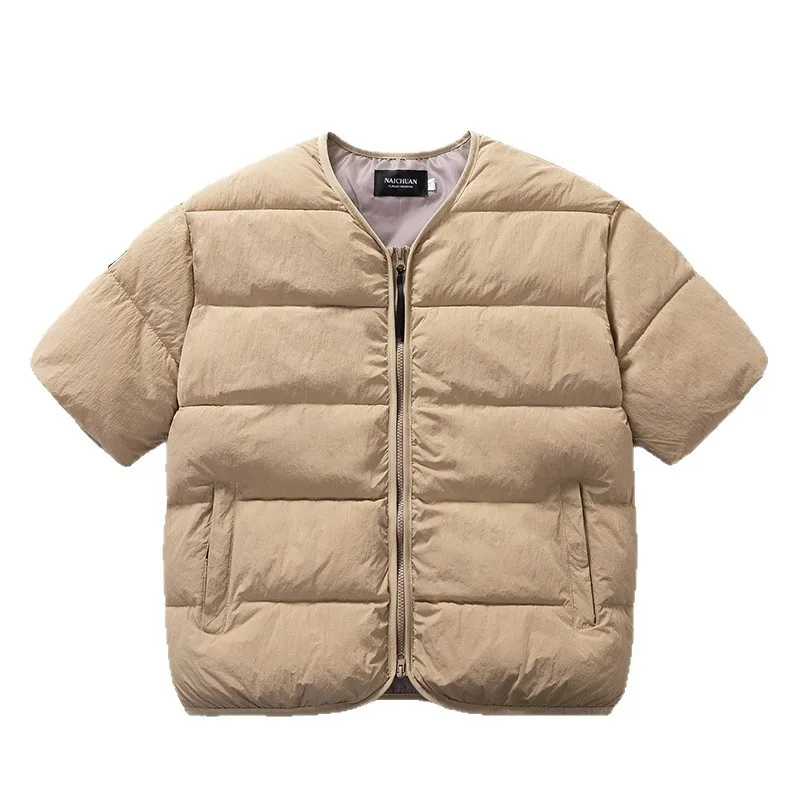Autumn Winter short-sleeved down and cotton jacket with a light and thin Korean retro design. 5/8 sleeve cotton coat and jacket