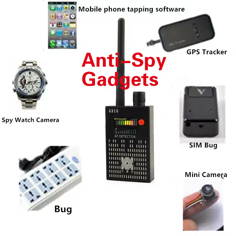 G318 1mhz-8ghz detector de sinal de alcance completo ultra-sensível detectar 5g/gps câmeras wifi som/luz alarme hotel anti-escuta