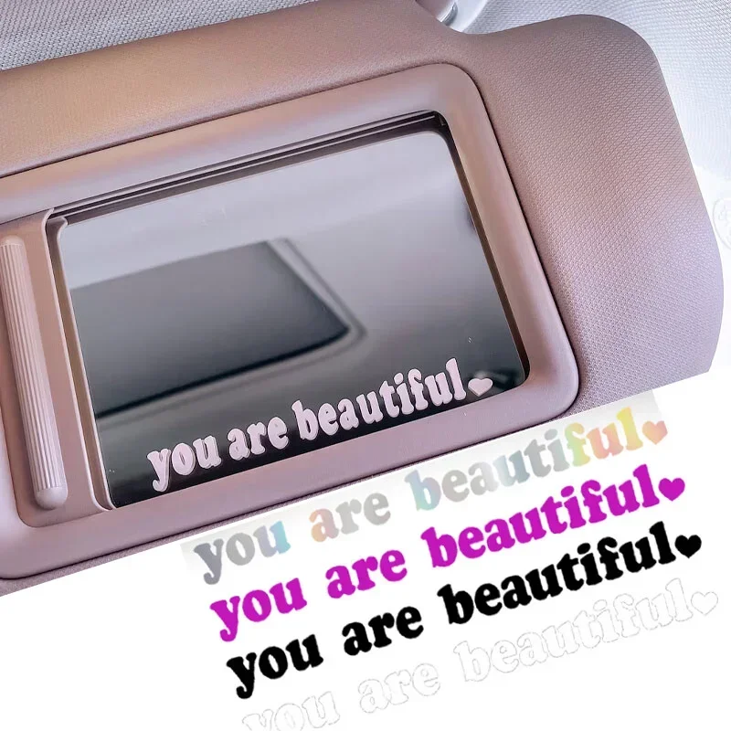 Car Stickers You Are Beautiful Interior Decoration Rear View Mirror Decals Car Vanity Mirror Vinyl Sticker Auto Accessories