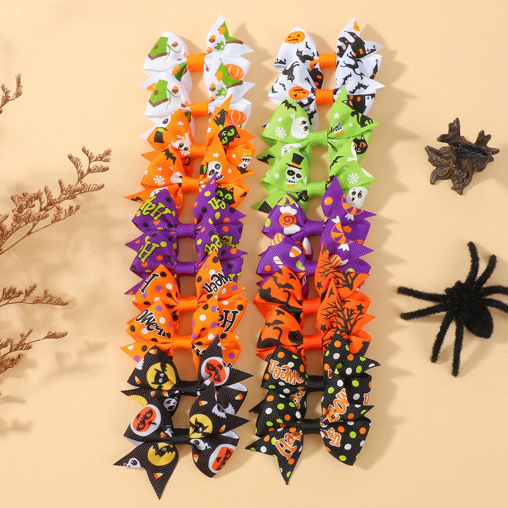 10 ชิ้นฮาโลวีนมินิโบว์คลิปผมสําหรับเด็กสาวค้างคาวปีกพิมพ์ H Eadwear สําหรับประสิทธิภาพพรรคตกแต่ง