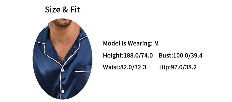 Herren-Pyjama-Set aus Satin, kurzärmelig, Sommer-Nachtwäsche für Herren, Button-Down-Hemd und Shorts mit elastischer Taille, Pyjama, Heimkleidung, 2-teilig – Detail 2