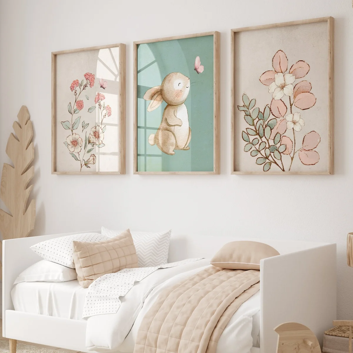 3pcs/set Cartoon Bunny Flowers Canvas Print Poster Cute Rabbit Illustration Art Prints Nursery Wall Art Home Decor Easter Gifts