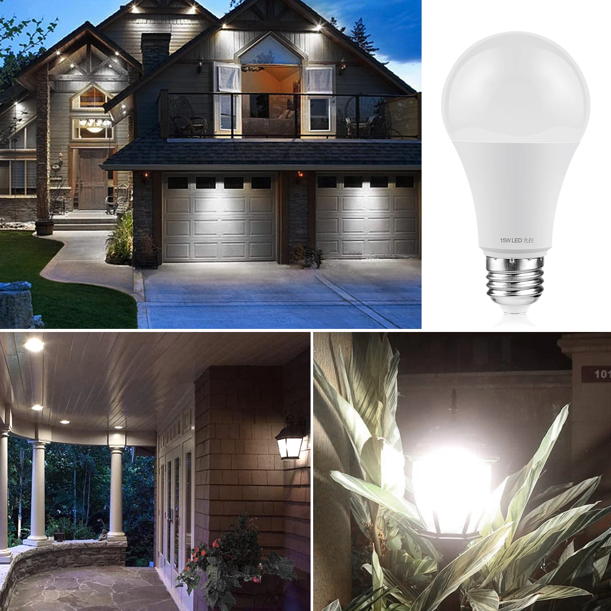 15W E27 Auto Dusk ON Dawn OFF LED Night Light Bulb With Light Sensor Outdoor Lamp For Garages Porch Corridors Garden Lighting