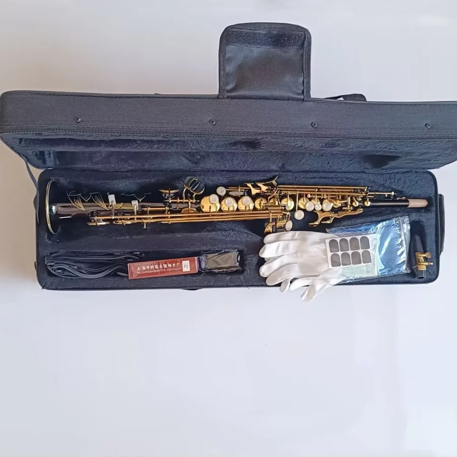 Best Quality New straight Soprano Saxophone brand S-901 Bb music instrument professional level Black gold Accessories gift