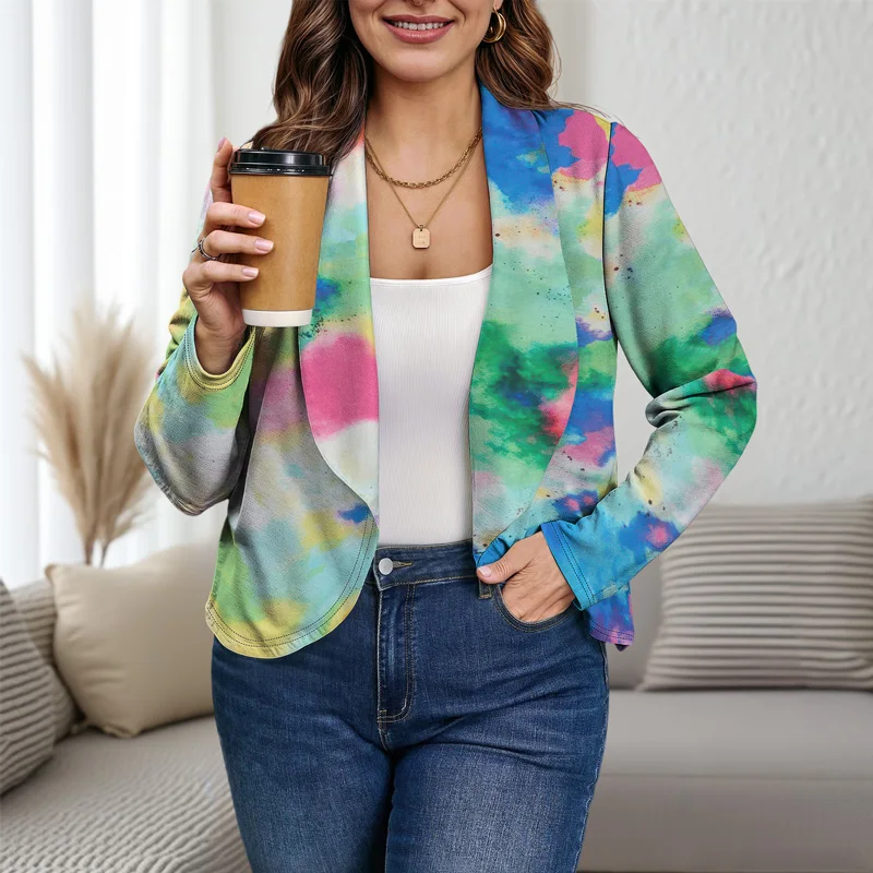 Leve e confortável jaqueta de terno feminino tie dye outono mármore impresso elegante casual grande lapela blazer 2025 novo solto ajuste tren