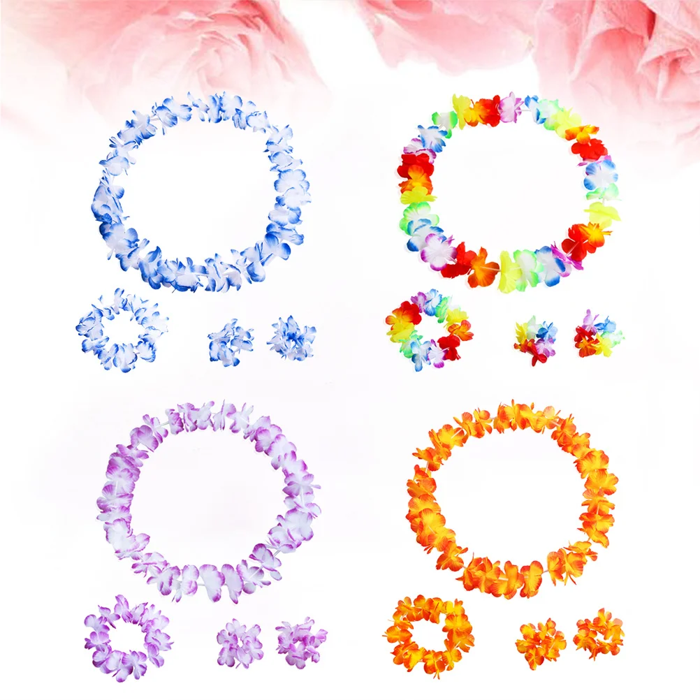 

4pcs 10Sets Flower Wreath Set Fabric Realistic Design Comfortable Wear Photo Shoot Party Accessory Luau Garland Hawaii Leis
