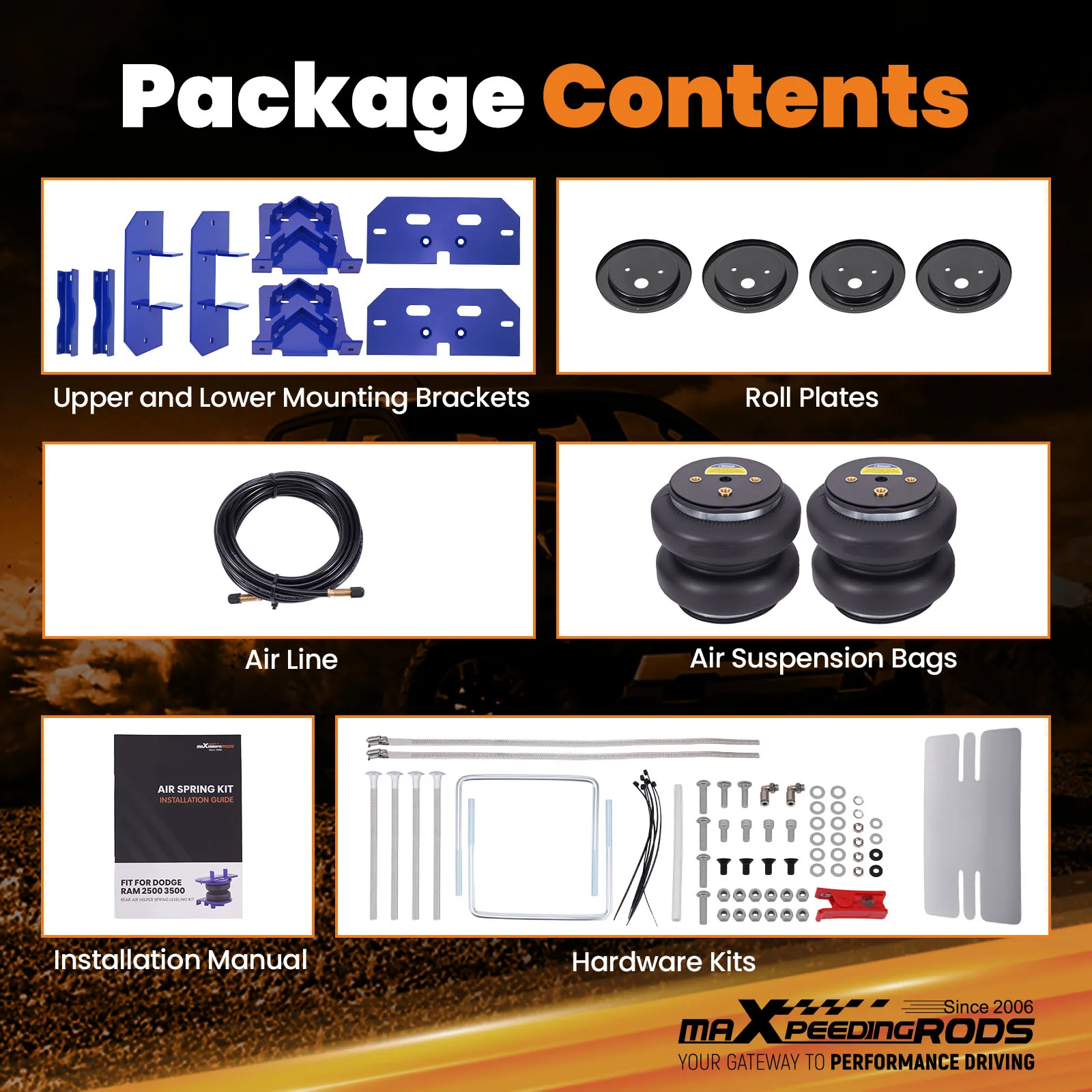 

Rear Air Spring Bags Kit Air lines For Dodge Ram Pickup 2500 3500 4WD 2003-2010