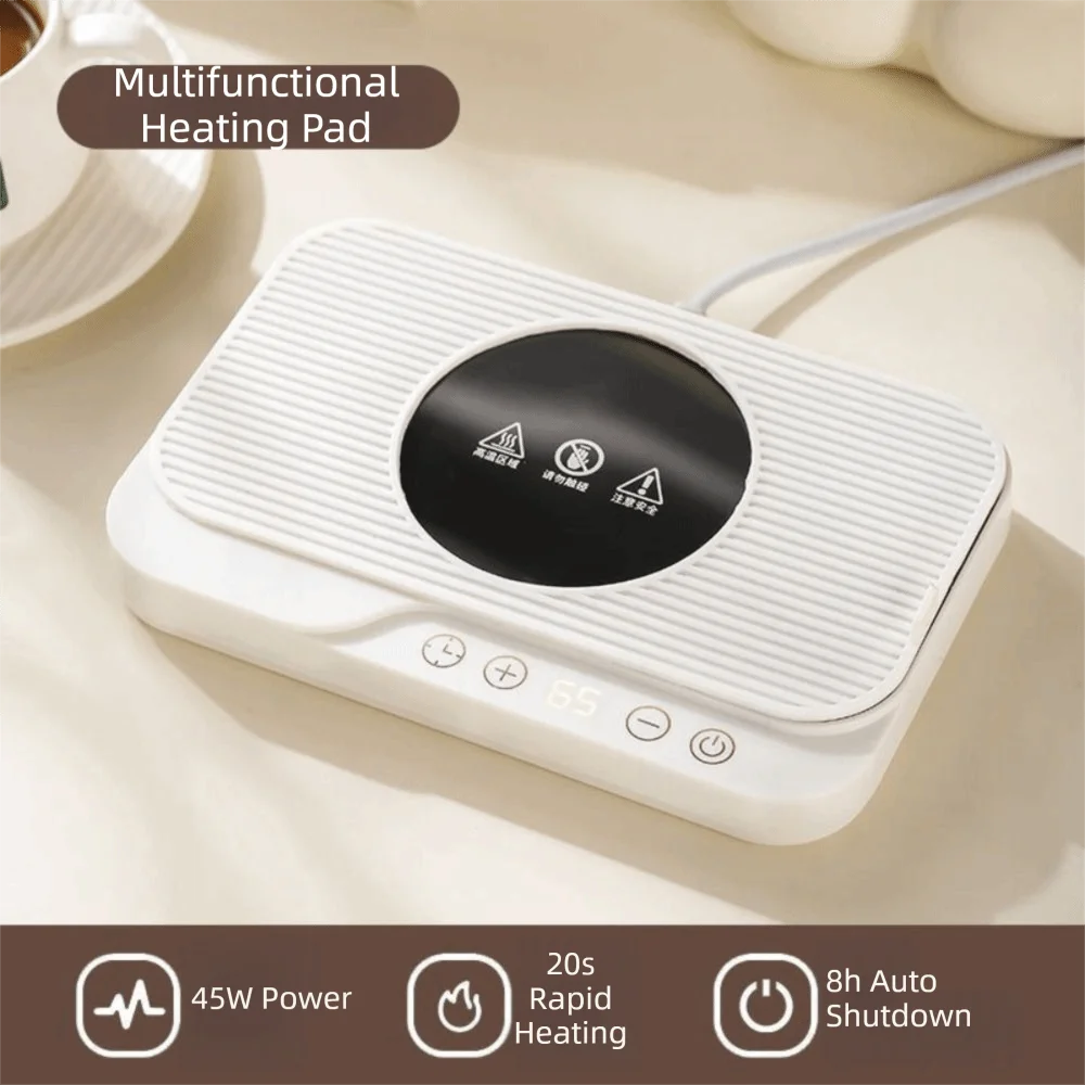 Touch Panel Electric Cup Heating Coaster with Silicone Pad Scratch Resistant Panel Mug Warmer Timing