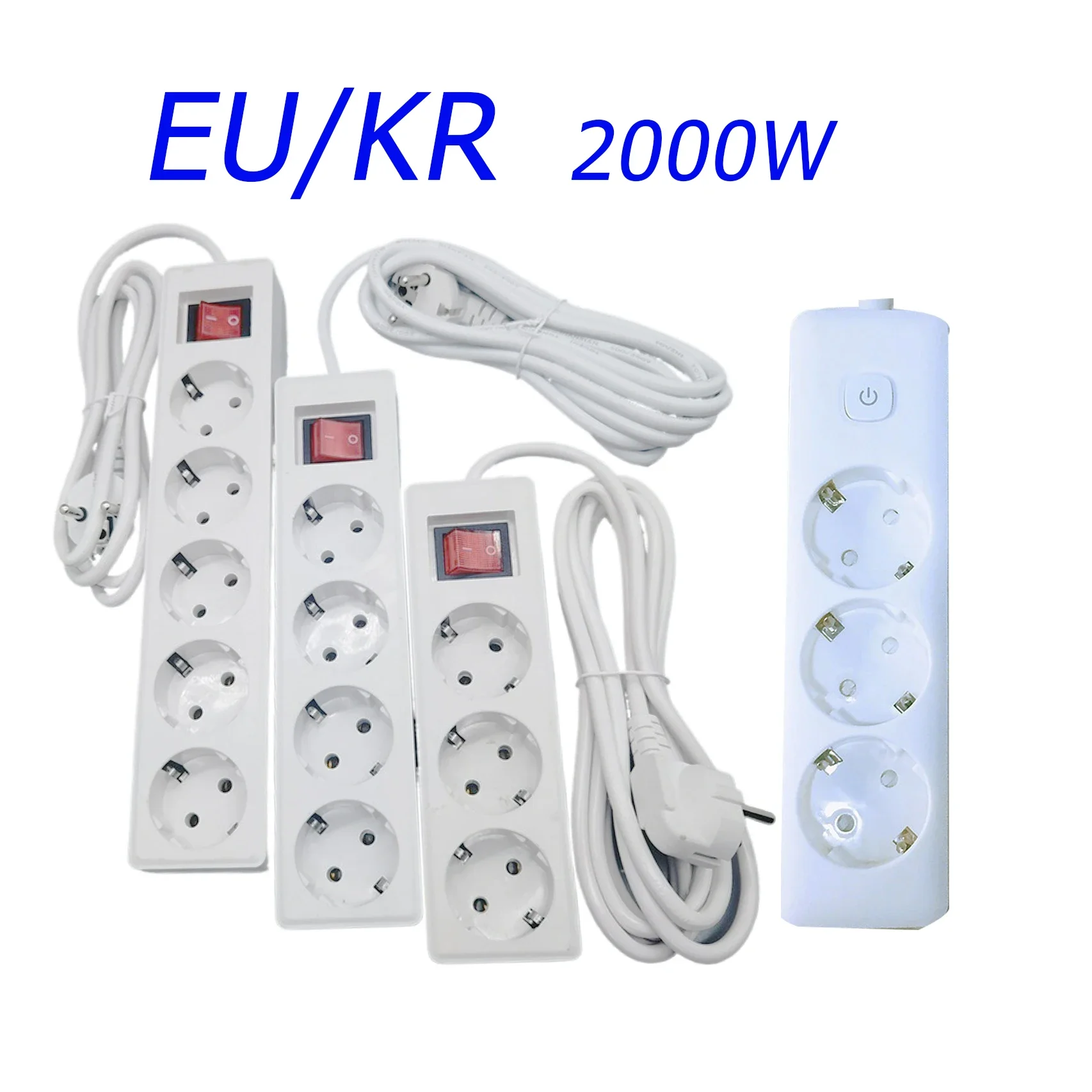 Power Strip Extension  Socket EU KR 2000W 13A 3 4 5 Outlets with Master White Electrical Office Sockets with 150cm 200cm Cable