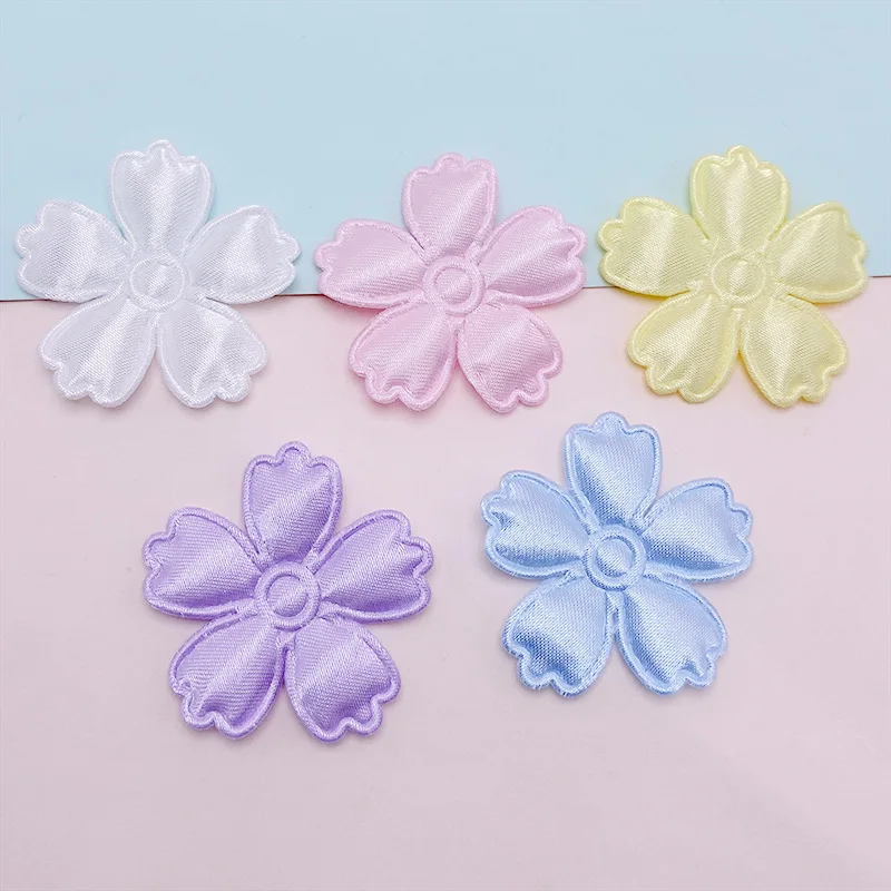 100Pcs 3,5 CM Stoff Blume Gepolsterte Appliques Nähen auf Patches Kleidung Hüte Haarnadel Ornament Zubehör DIY Handwerk Verlegenheit – Detail 2