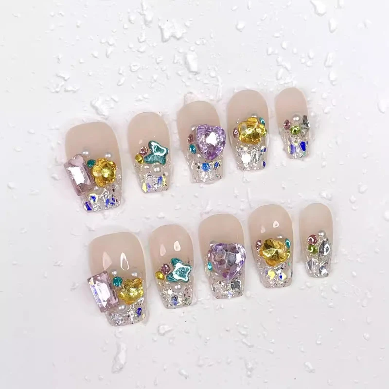 original Handmade Candy Soda Pure press on nails Explosive Flash Full Diamond boutique fake nails  false nails girls gift