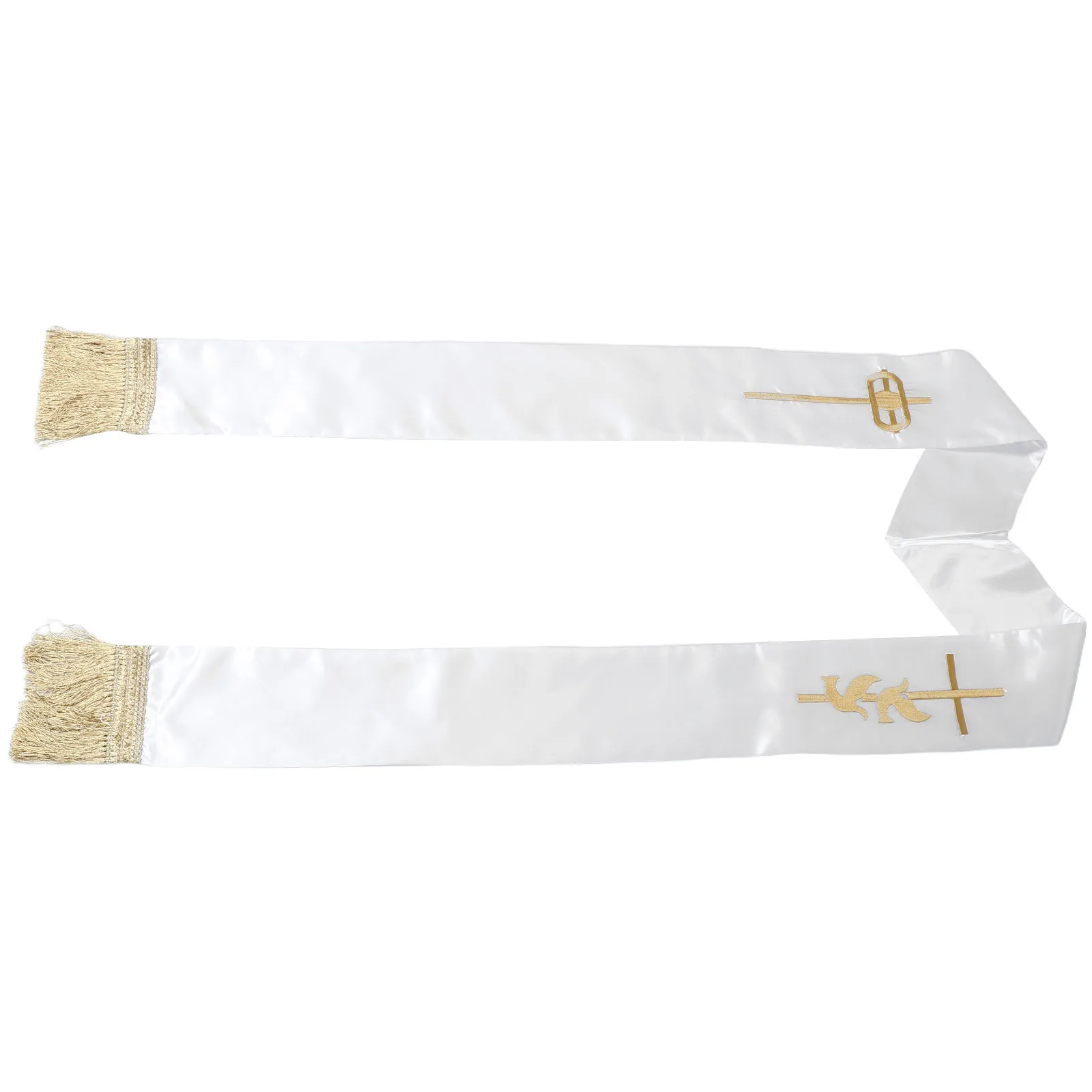 

Вышитая белая мантия священника с узором «Крест и Голубь», двусторонняя, с кистями, для свадебной церемонии, церковная ряса для священника