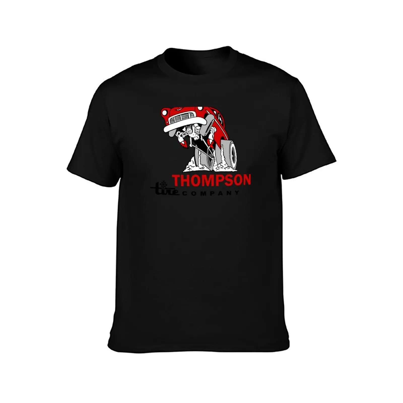 Thompson Tire Co T-Shirt, Summer Casual Cotton Tee, Oversized Streetwear Tops, Vintage Graphic Print, Loose Fit Short Sleeve