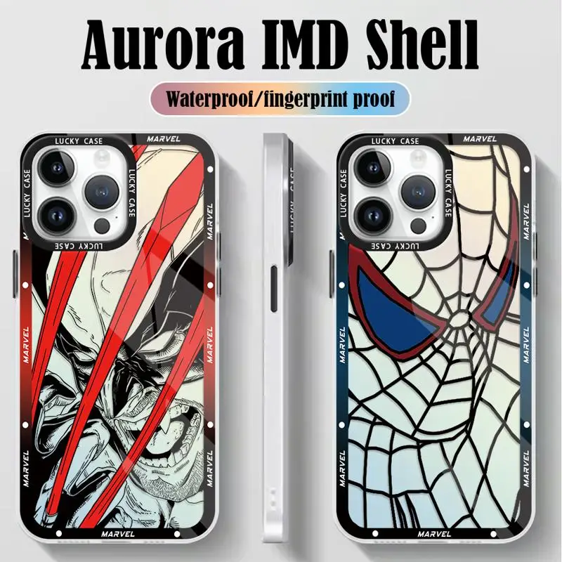 Marvel Wolverine Hulk Spiderman for iPhone 15 14 13 12 11 pro Max XS XR X 7 8 Iridescent Laser Clear Gradient Matte Phone Case