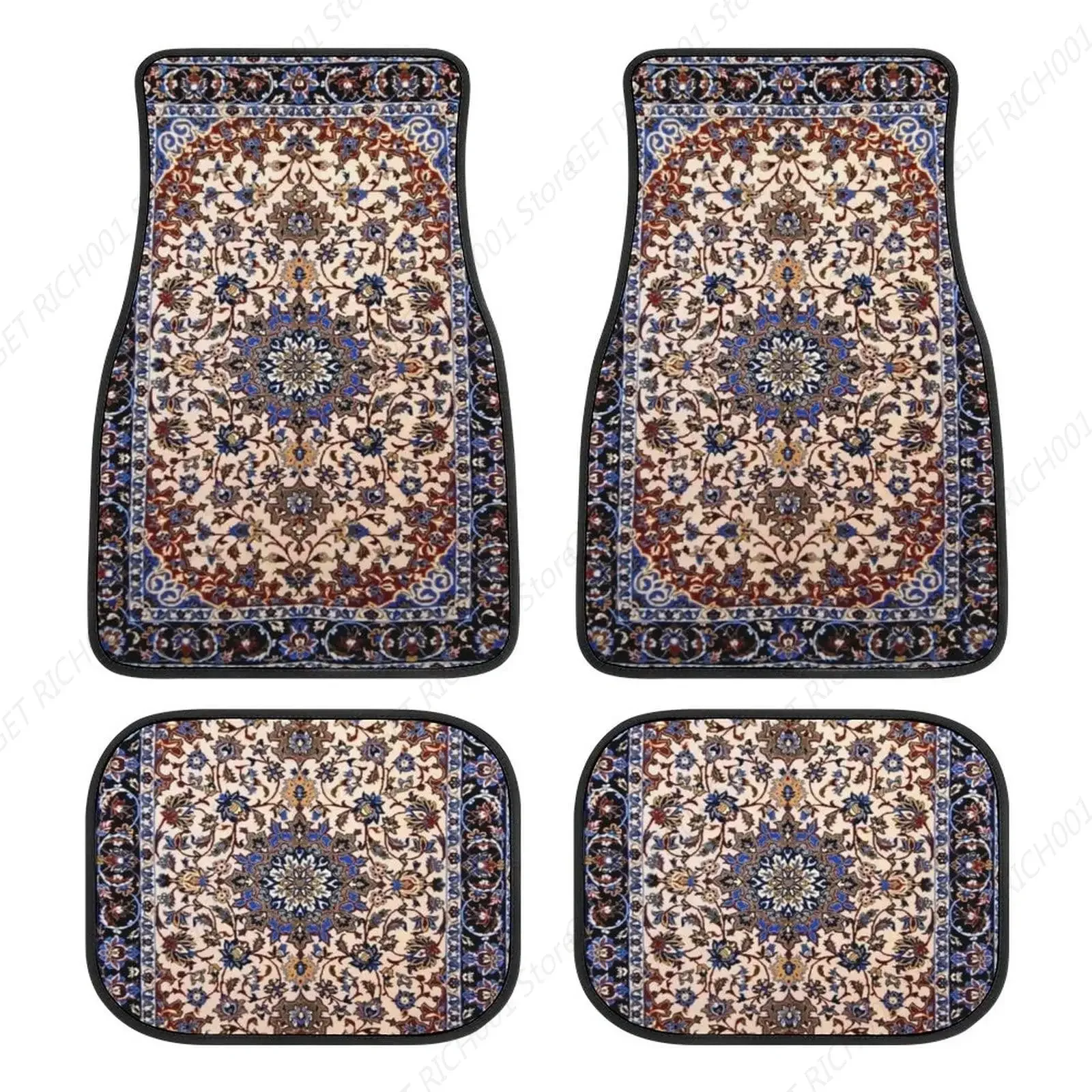 Antique Persian Pattern, Blue Oriental Carpet 4 Pieces Car Floor Mats Car Carpets Full Sets Universal Fit for SUV, Vans Trucks