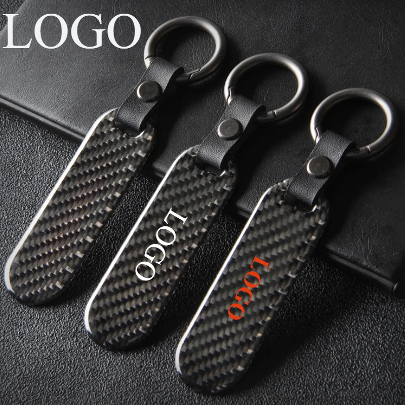 Customized Logo Carbon Fiber Car Motorcycle leather Keychain Men‘s Women’s Personalize Key Chains Holder Vintage Print Keyring