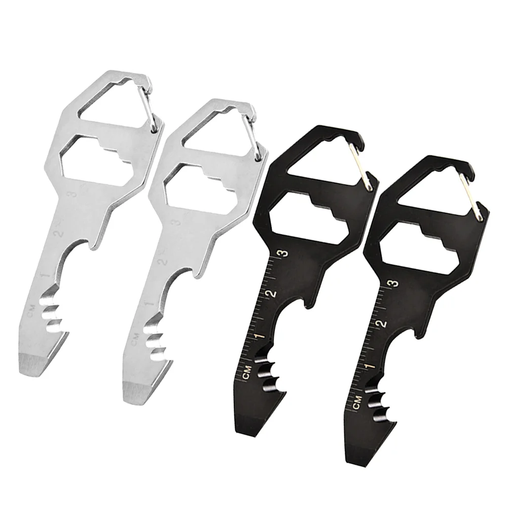 4Pcs Mini Stainless Steel Key Chain Bottle Opener Multi-function Hexagon Bottle Openers(Black+Silver)