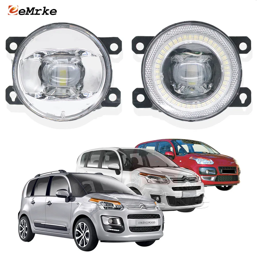 Car Fog Lights Assembly Lens for Citroen C3 Picasso SH 2009-2017 Daytime Running Light Angel Eyes DRL Ring 15W LED Fog Lamp