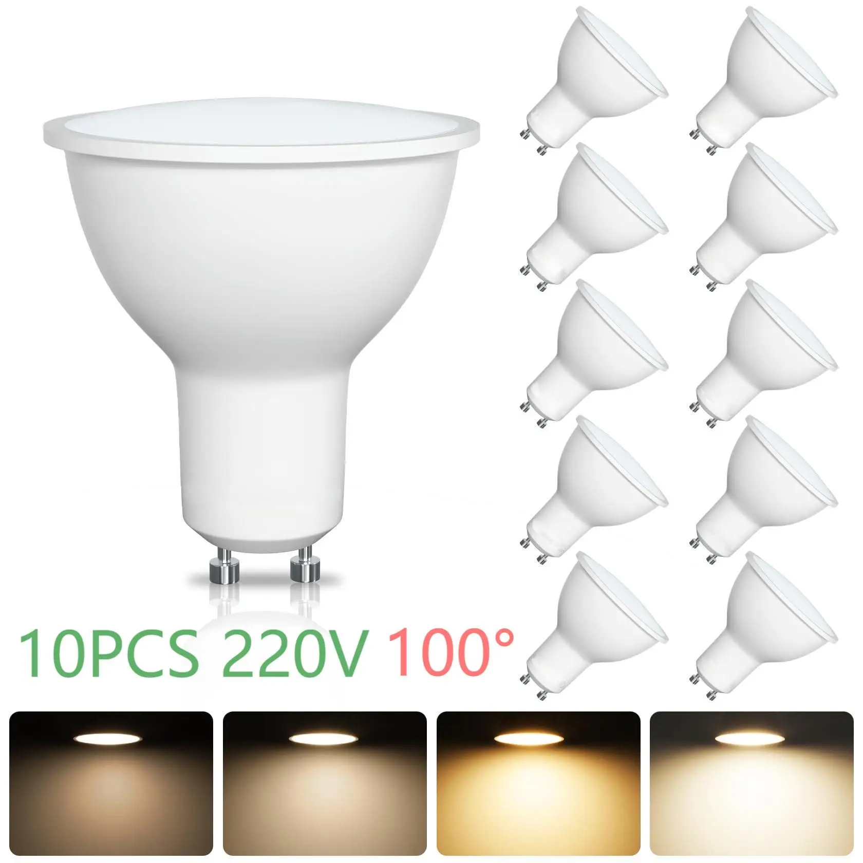 10PCS GU10 LED Bulbs 220V 5W 3000K Dimmable 505LM Energy Saving Light Bulbs 100° Wide Beam Angle for Kitchen Bathroom Bedrooms