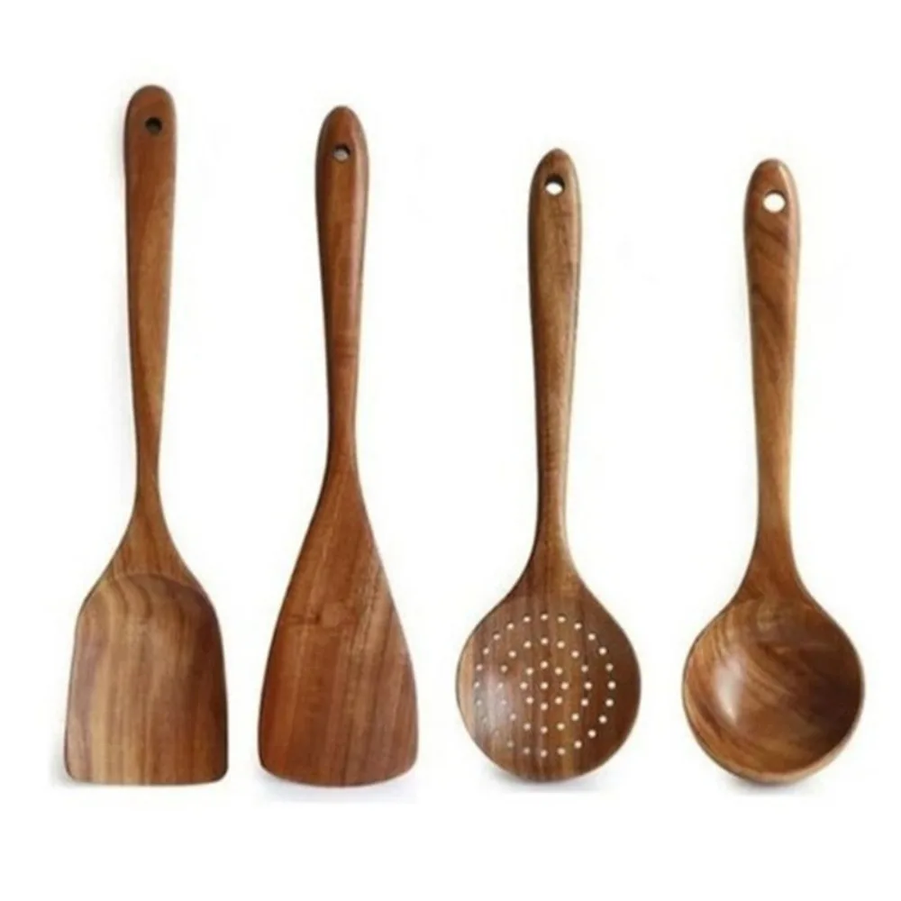 

4-8pcs Wooden Cooking Spoon Natural Material with Storage Bucket Kitchen Utensils Set Durable Unbreakable Kitchen Shovel Set