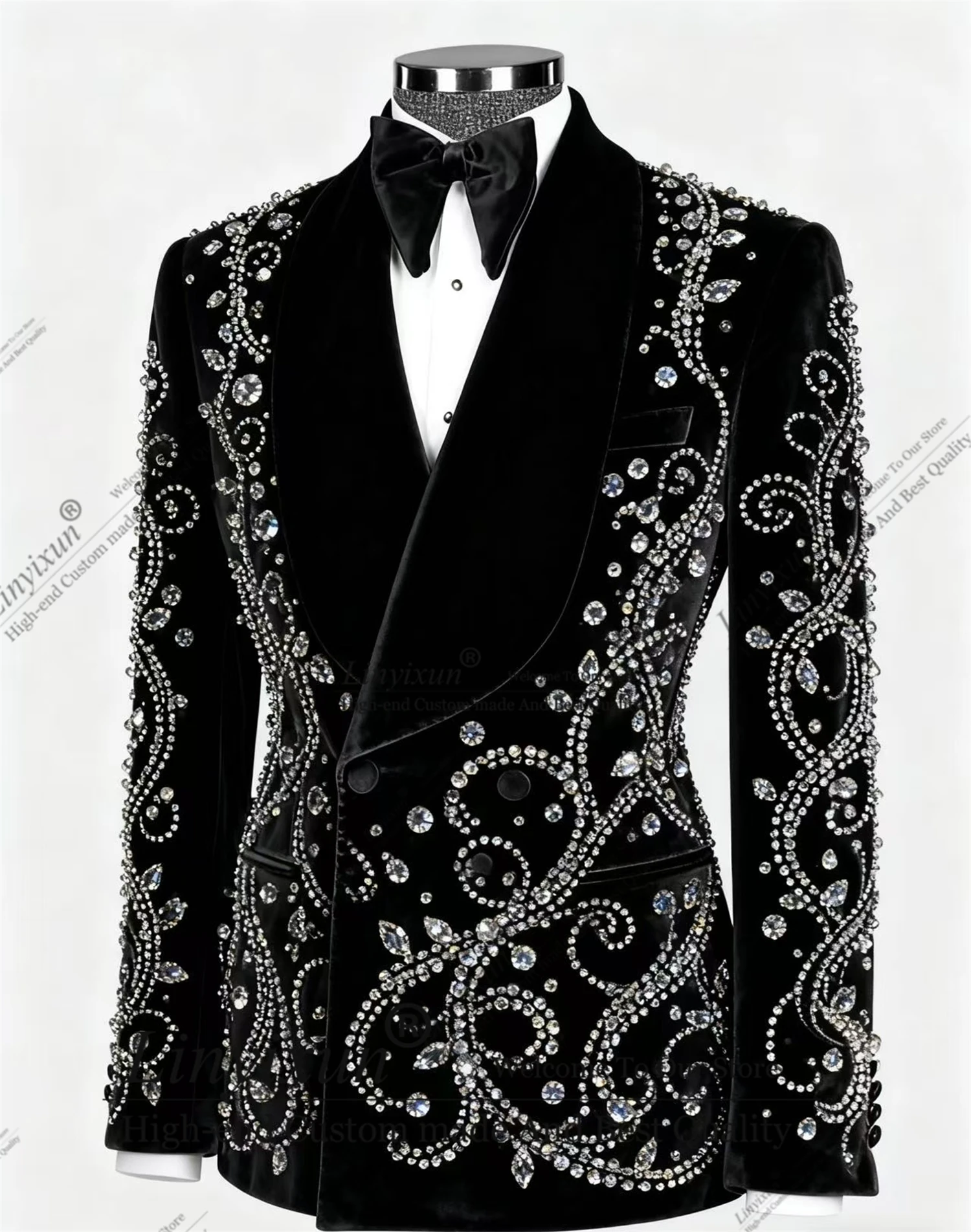 

Luxury unique Men Suits Customized Ropa Hombre Sparkly Rhinestone Crystal Groom Tuxedos 2 Pieces Slim Fit Male Party Prom Blazer