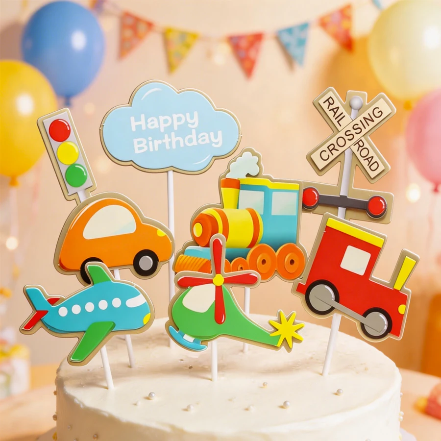 Lighting Mcqueen Birthday Decor - 8 Pièces Décorations de Gâteau Joyeux