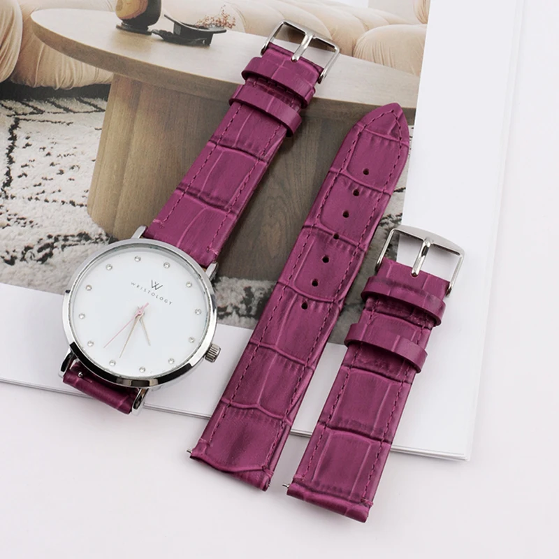 Bamboo Genuine Leather Watch Band 10mm 12mm 14mm 16mm 18mm 20mm Purple Watch Strap Bracelets Replace Watchbands Quick Release