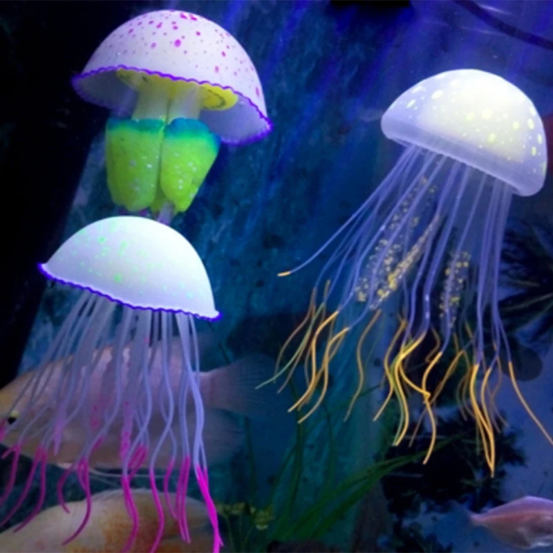 12PCS Simulation Jellyfish Wholesale Silicone Fluorescent Luminous Floating Fish Aquarium Decoration