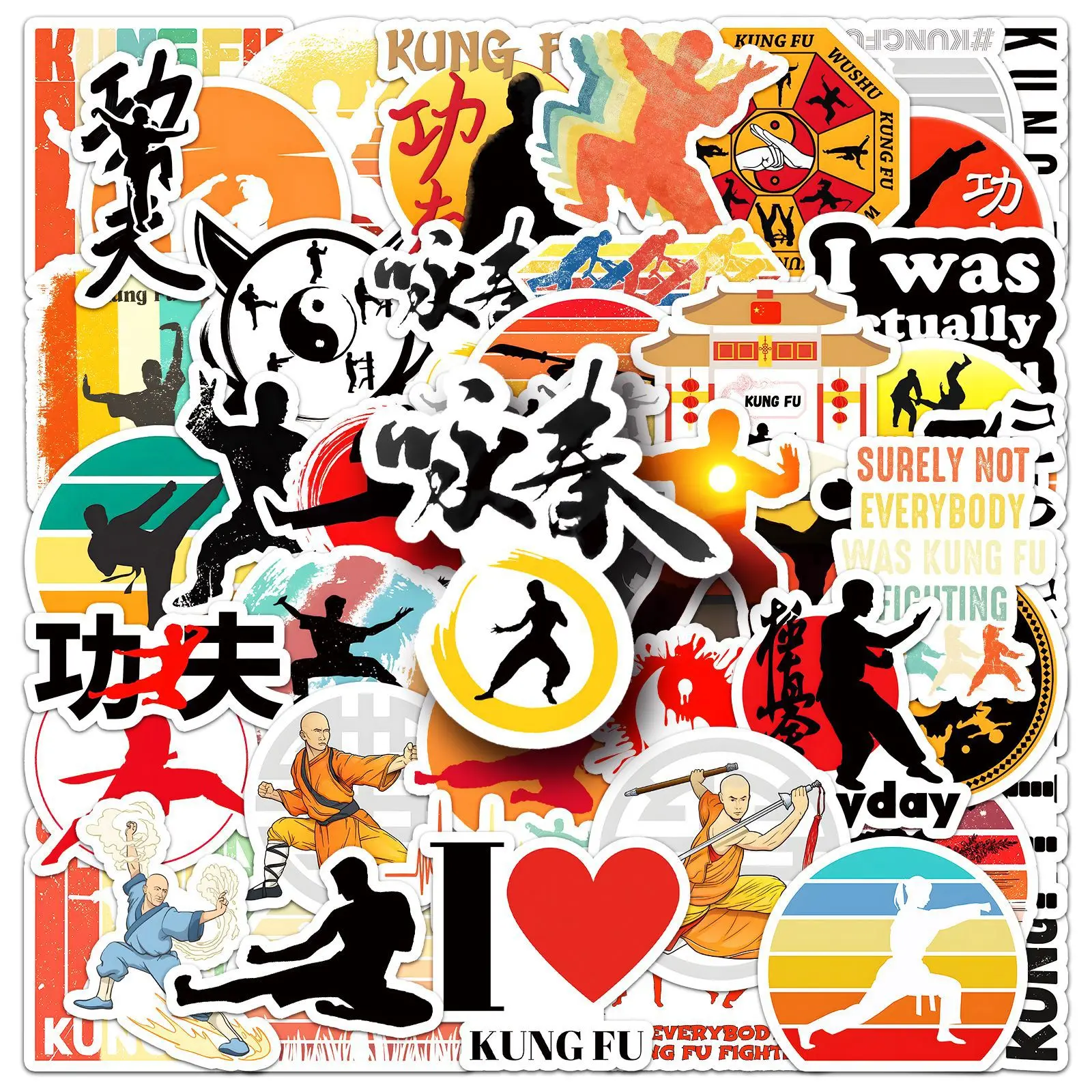 

50PCS Kung Fu Stickers Tai Chi Martial Arts Cartoon Decorative Laptop Guitar iPad Stationery Waterproof Stickers Kids Toy