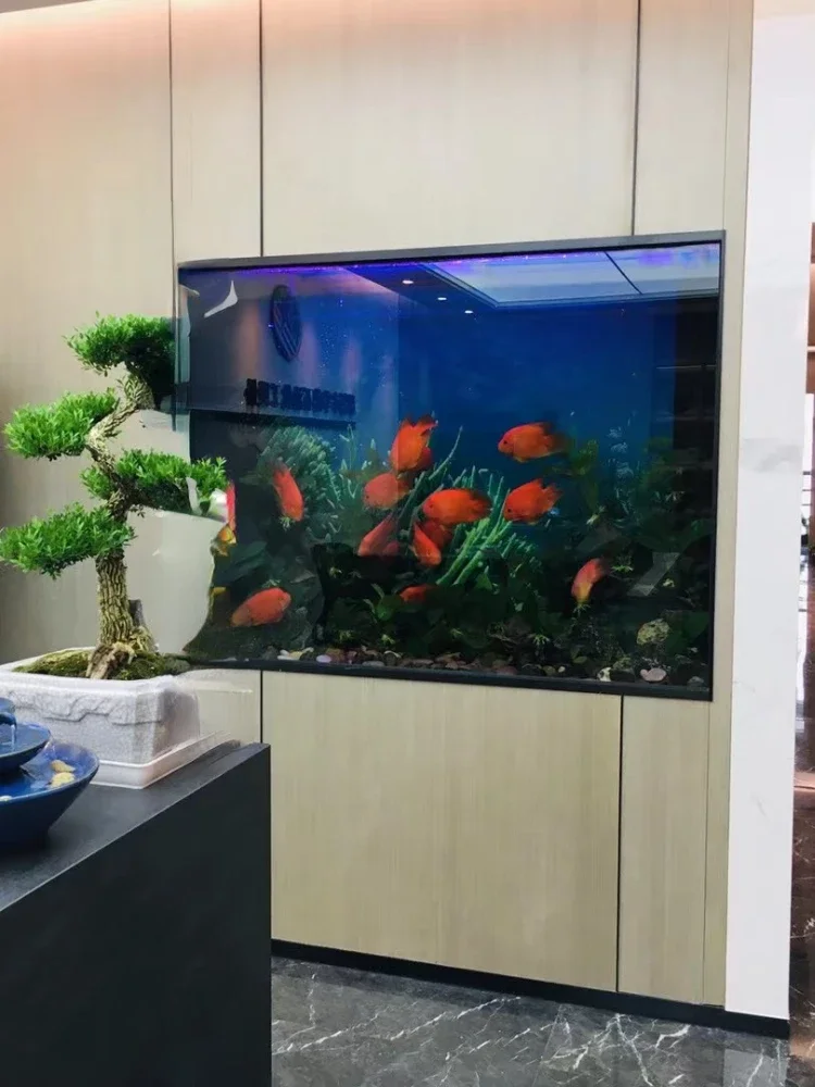 Wall Upper and Lower Cabinet Fish Tank Side Viewing Left and Right Wall Customized Living Room Fish Tank Hallway Screen