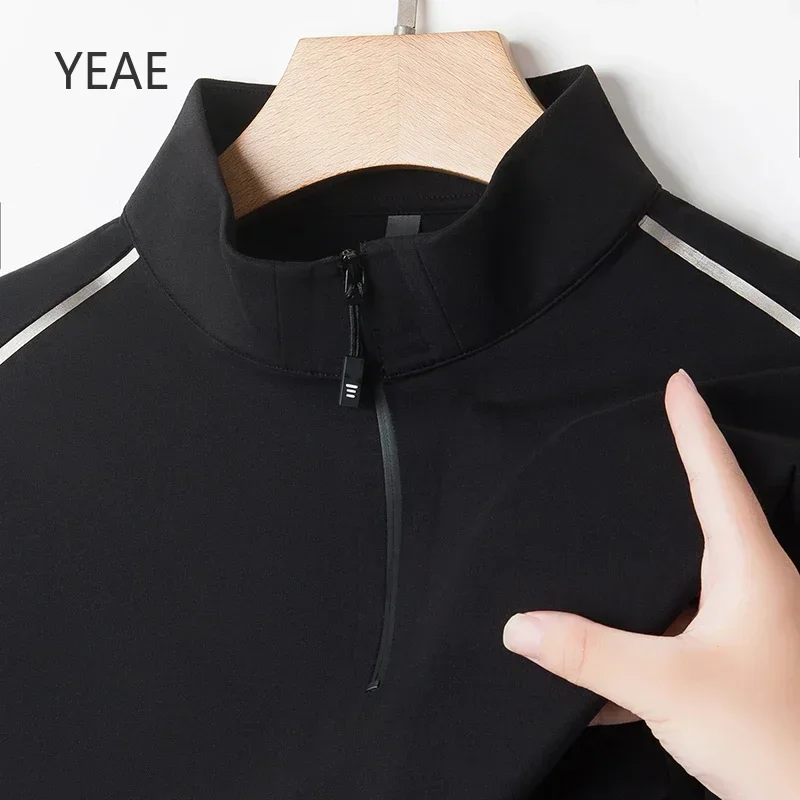 

YEAE Spring and Autumn New T-shirts Stand Collar with Seamless Zipper Oversized T Shirt Men Sports Shirt Man T Shirts for Men