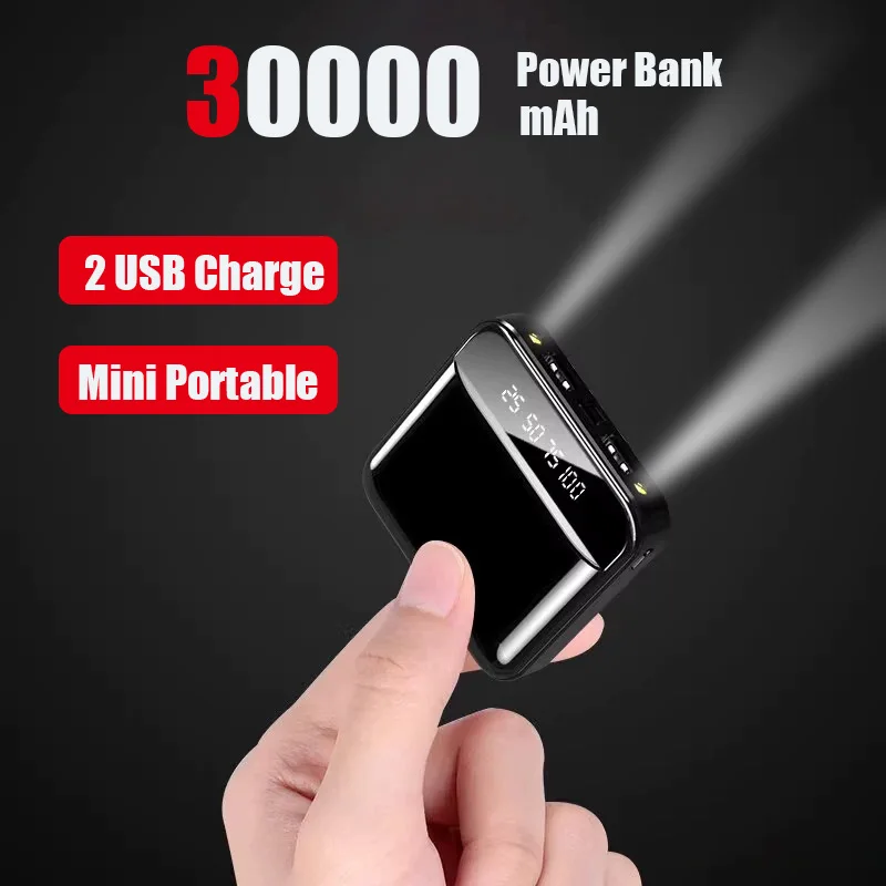 30000 mAh Large-capacity Power Bank MINI Super Fast Charge Built-in Cable Portable External Battery For Iphone Samsung Xiaomi