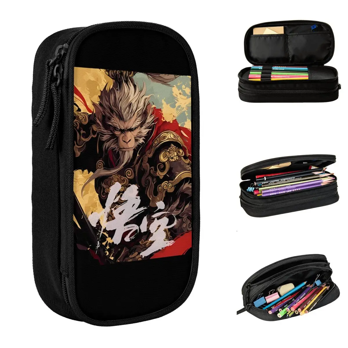 Black Myth Wukong Video Game Pencil Case Double Layer Large Capacity Kids Funny Gaming Pencil Bag Amazing Gift