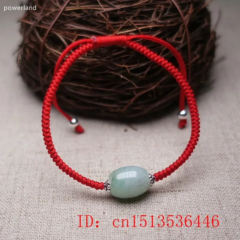 

Natural Jade Emerald Lucky Bucket bead Bracelet Handmade Red Rope Wax String Charm Bangle Handmade Knotted Jewelry